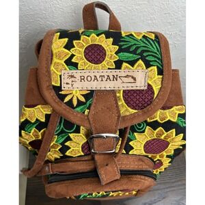 Roatan Boho Floral Embroidered Backpack Sun Flower Vegan Leather Hippie Colorful